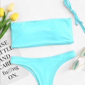 Bright blue Thong bottom swim set